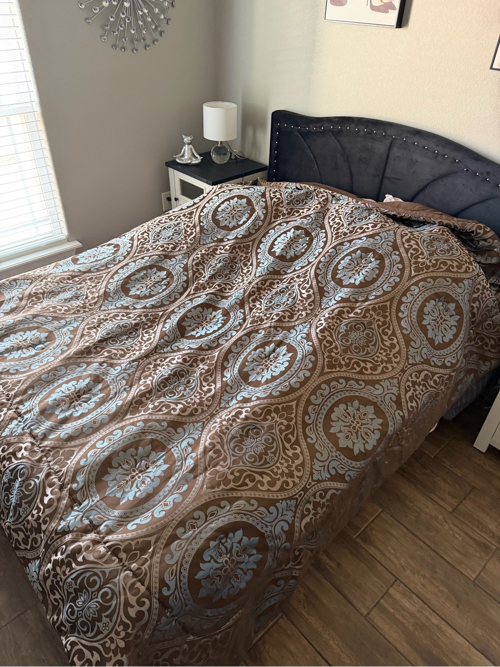 Luxury Brown and Light Blue Damask Comforter - Unbranded